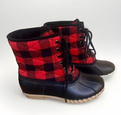 Olivia Miller Duck Boots Size 7.5 Women s Red Buffalo Plaid EUC