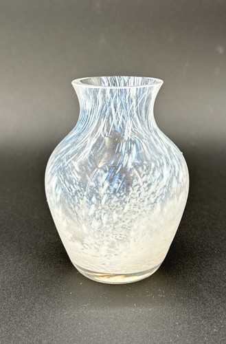 Murano Hand Blown Clear Blue White Swirl Art Glass MINI Bud Vase Italy 3.5” Tall - Picture 5 of 13
