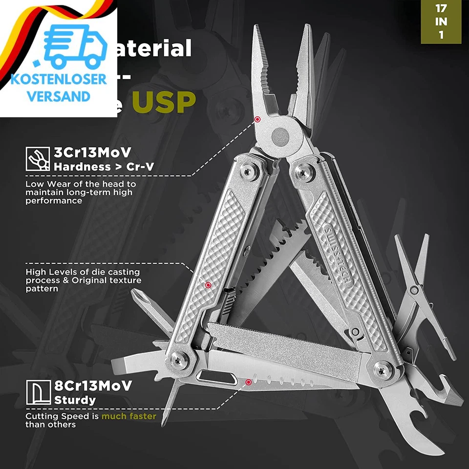 Swiss+Tech Multifunktionszange Aus Edelstahl 17-IN-1 Faltbares Mulitool Multifun - Bild 4 von 4