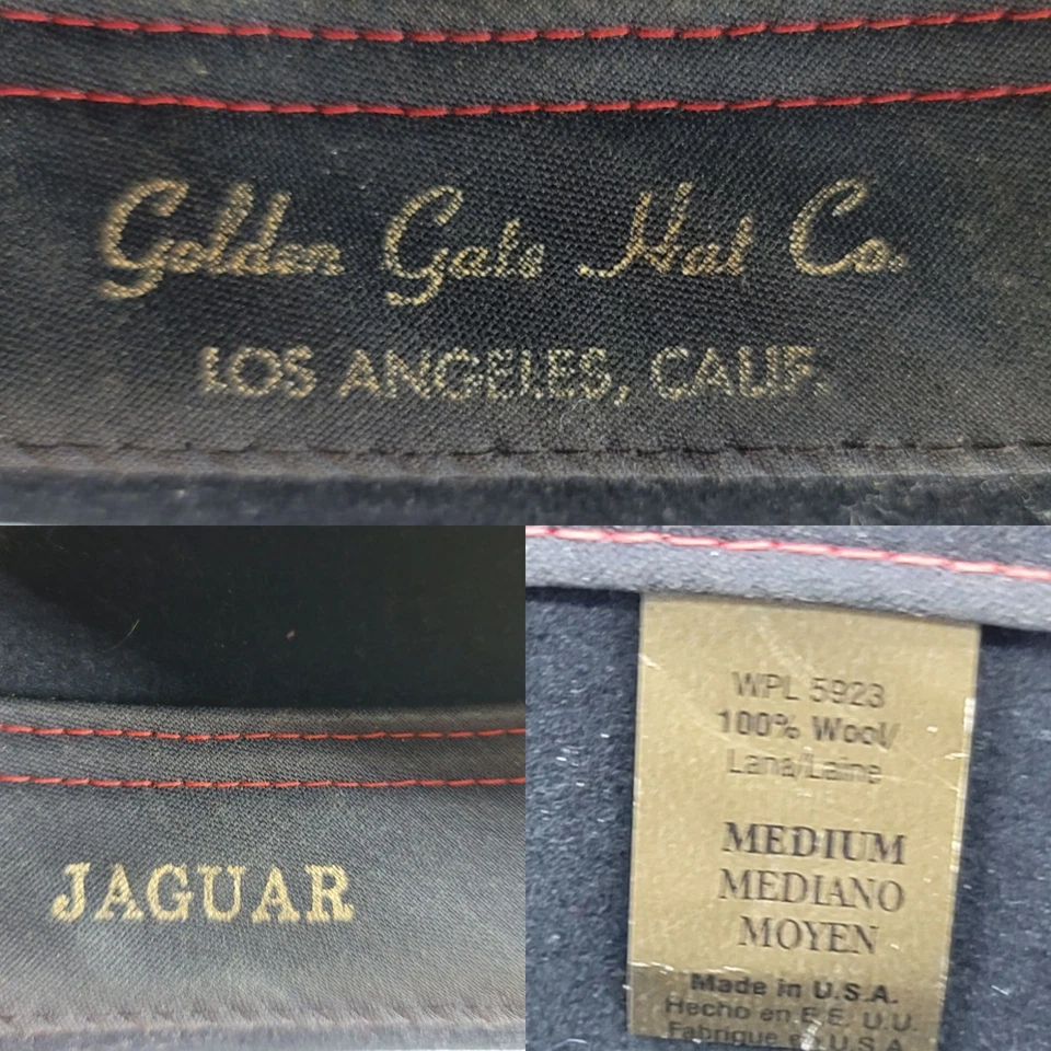 Vtg Womens Golden Gate Hat Jaguar Cowboy Wool Braided Leather Feather Band Blk M - Image 3 of 4