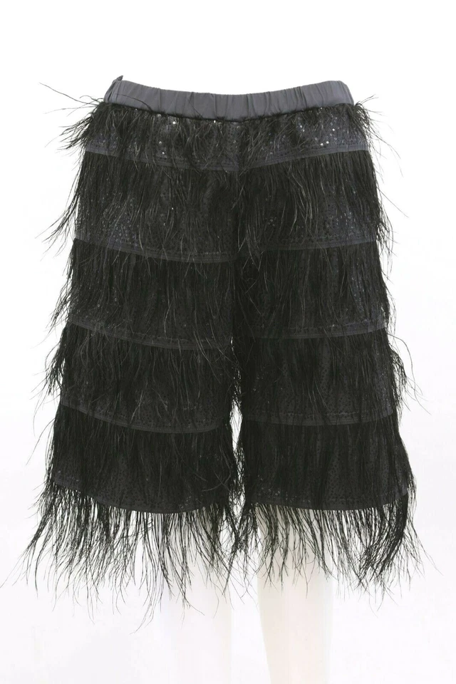 NWT$3245 Brunello Cucinelli Women Silk Sequin Ostrich Feather Shorts 42/6US A186