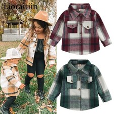 Children Plaid Shirt Jacket Casual Lapel Long Sleeve Button Up Cardigan Coat