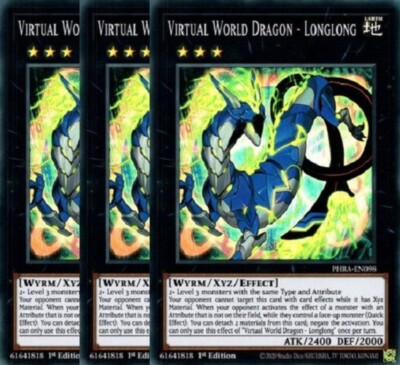 Yugioh - Virtual World Dragon Longlong x 3 - 1st Super Rare NM - Free Holo Card
