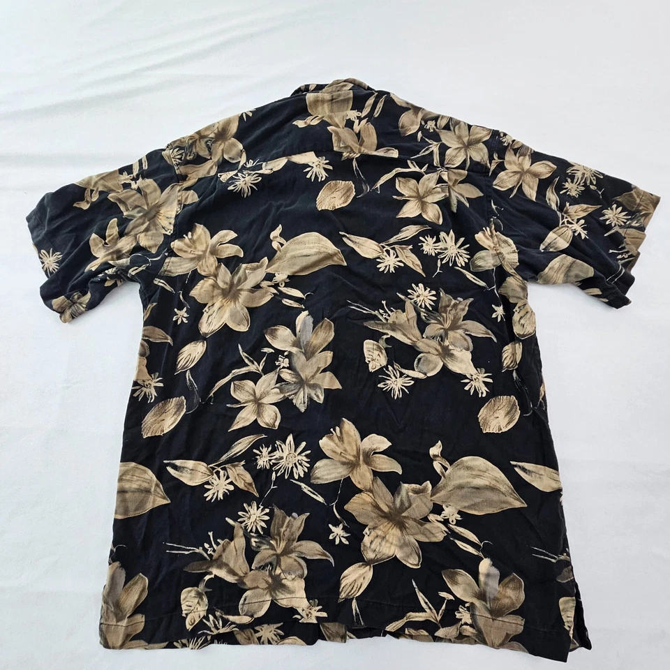 Bill Blass Black Floral Short Sleeve Silk Button-Up Pocket Shirt Men's L - Image 2 of 4
