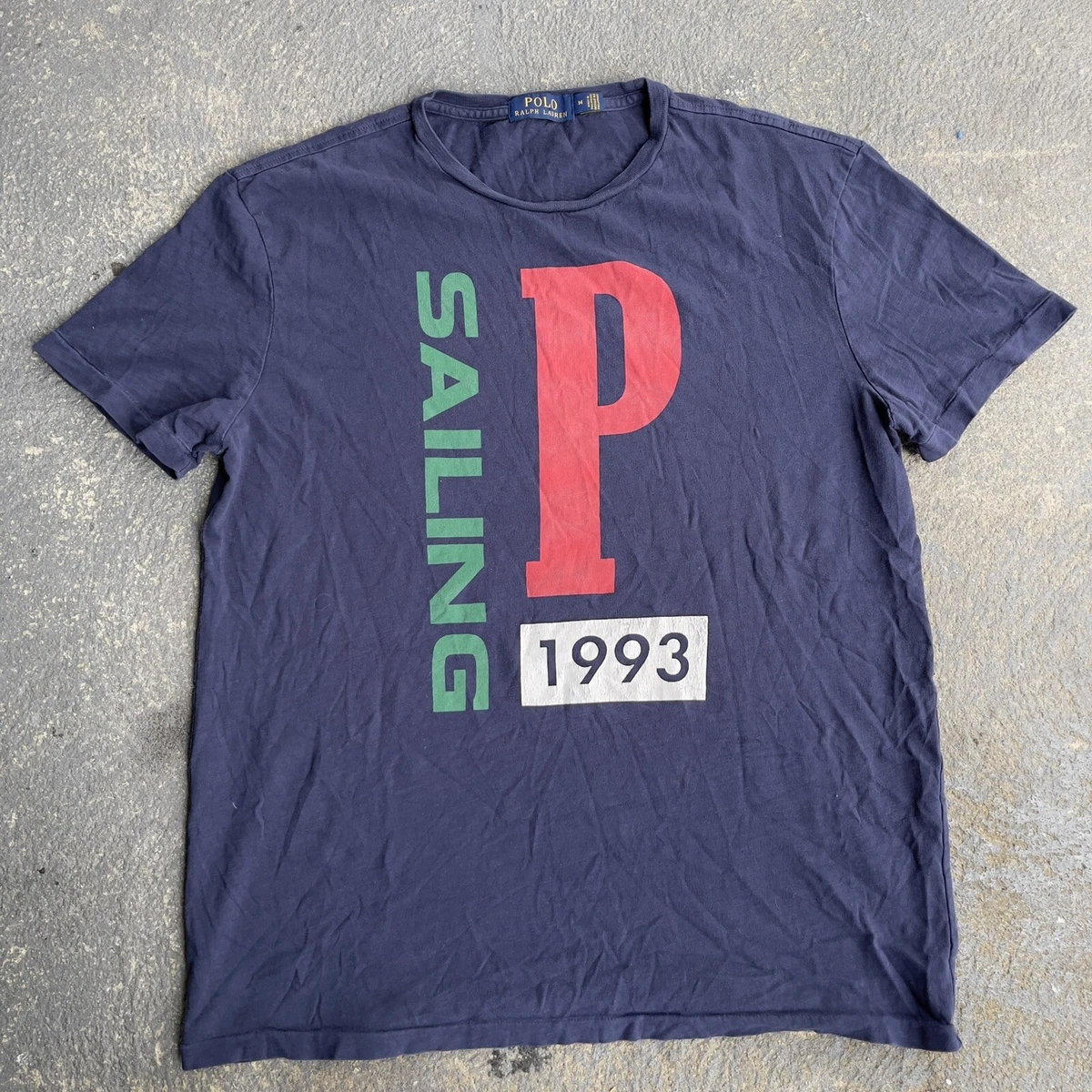 POLO RALPH LAUREN P-93 SAILING 1993 BLUE DISTRESSED T SHIRT TEE SZ M USA
