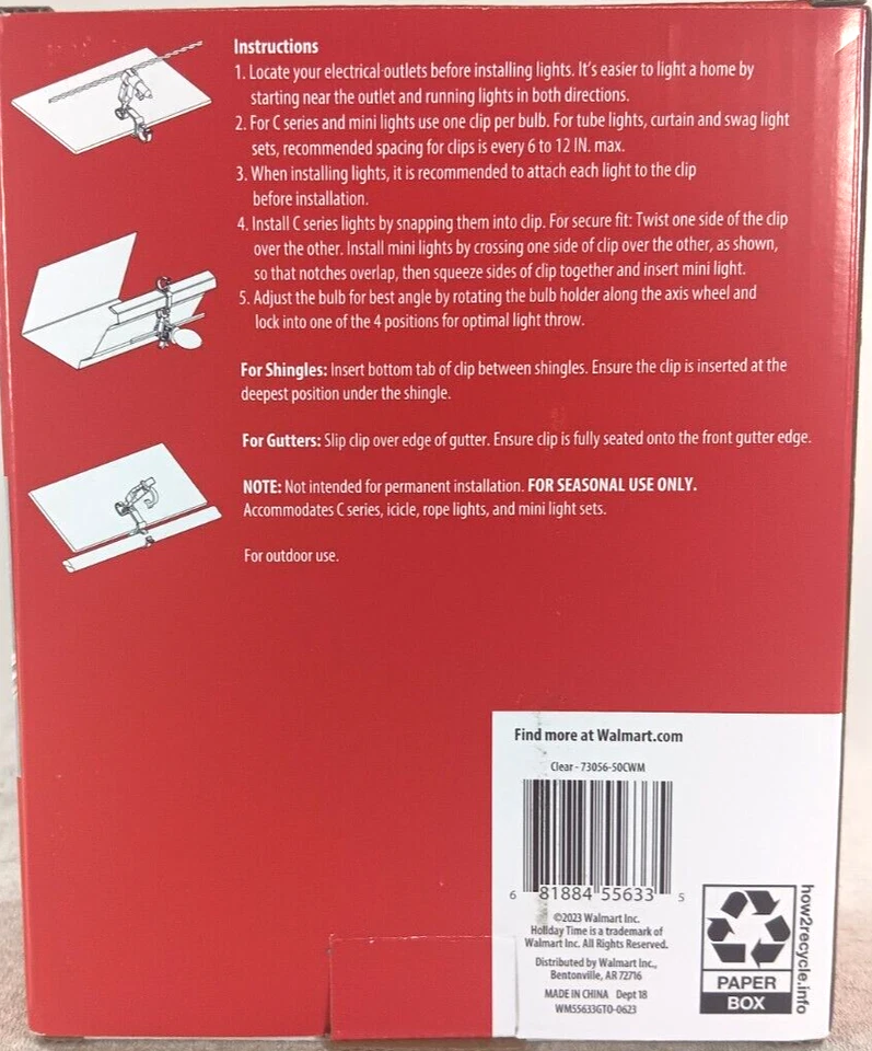 Holiday Time Advanced Multi-Directional Gutter/Shingle Light Clips 50 Count NEW - Image 3 of 4
