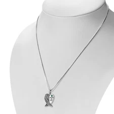 Green CZ "Angels Are Near"- Wings -Pendant Sterling Silver 925- NEW