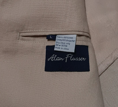 Alan Flusser Men's Tan 100% Linen Blend 2 Button Sports Coat Size 45R - Picture 3 of 7