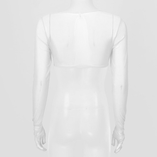 Damen Langarm Mesh Crop Top Handschuhe Bauchfrei Oberteil Festlich Party Club - 第 20/35 張圖片