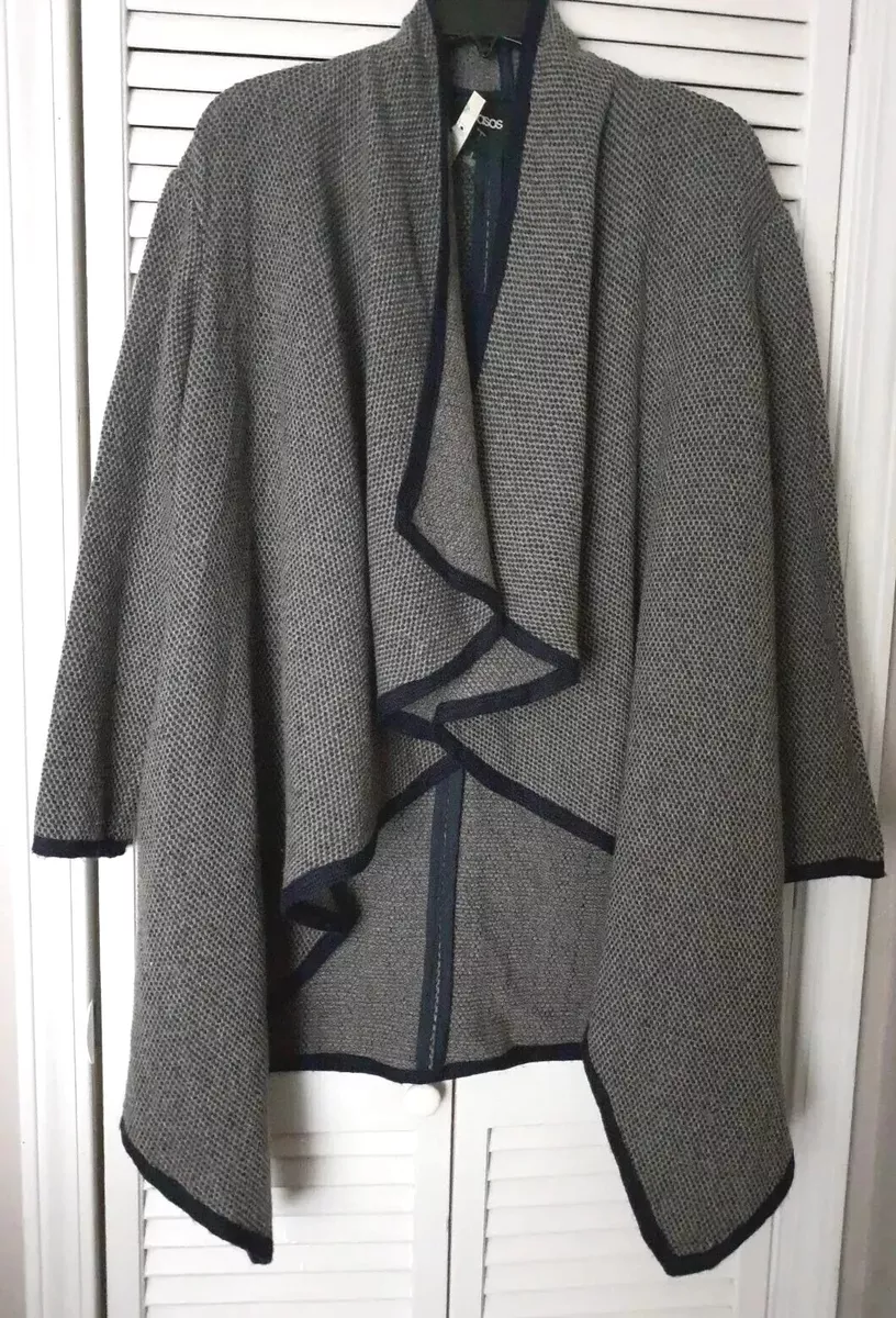 ASOS Coat Sz 6 Gray Wool Blend Women Open Front Shawl Jacket Waterfall