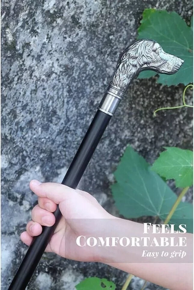 Bastón victoriano con mango de cabeza de perro bastón de madera regalo 37 pulgadas Foto 2 de 4