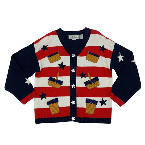 Vintage Longaberger Basket Knit Sweater Women Size L American Flag Belle Pointe