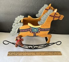 VINTAGE WOOD ROCKING HORSE CHRISTMAS DECOR PLANTER