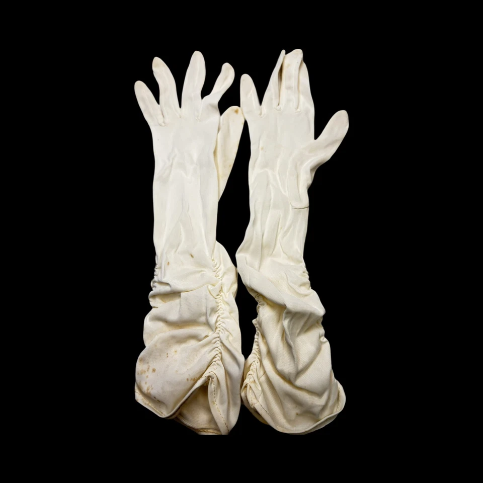 Guantes Antiguos Longitud Ópera 7 Off White Rayón Nylon FOWNES Perla Vintage Marfil Foto 2 de 2