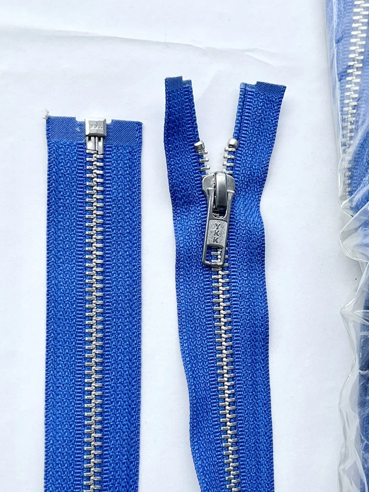 Qty 100 YKK 22" Metal Alum #5 9/16 Open ended color 013 Blue MAOL-56 DA Zippers - Image 2 of 2