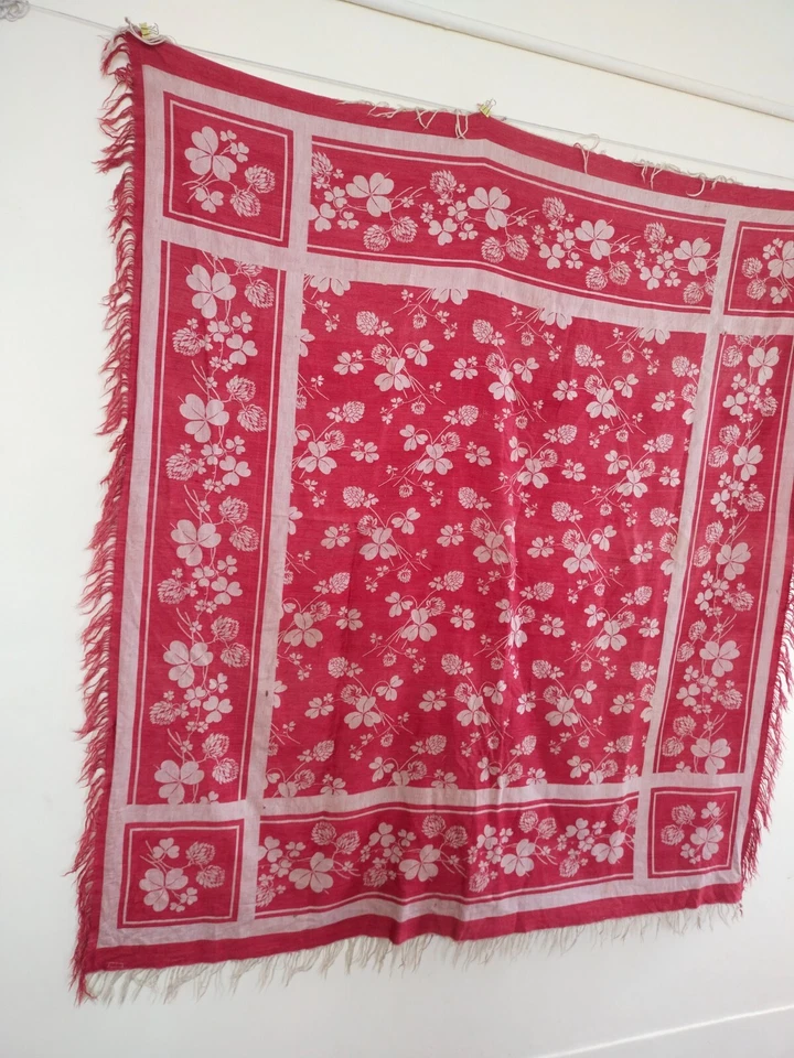 Bufanda de piano roja vintage tipo brocado chal flecos florales chal artículo 263 Foto 2 de 4