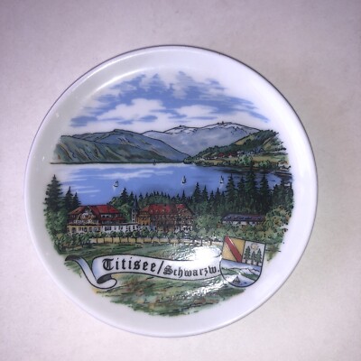 Titisee vintage plate.  City in Germany beautiful scene. White  colored band