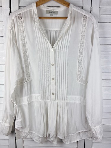 Magali Pascal White Shirt Long Sleeve Top Blouse Rayon Office Business Sz S-L - Picture 2 of 9
