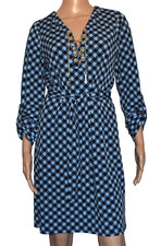 Michael Kors Blue Black Chain Lace-Up Roll Up Sleeve Tie Belt Dress Size S