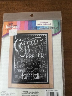 NEW sealed Coffee Chalkboard cross stitch kit 5x7 Janlynn