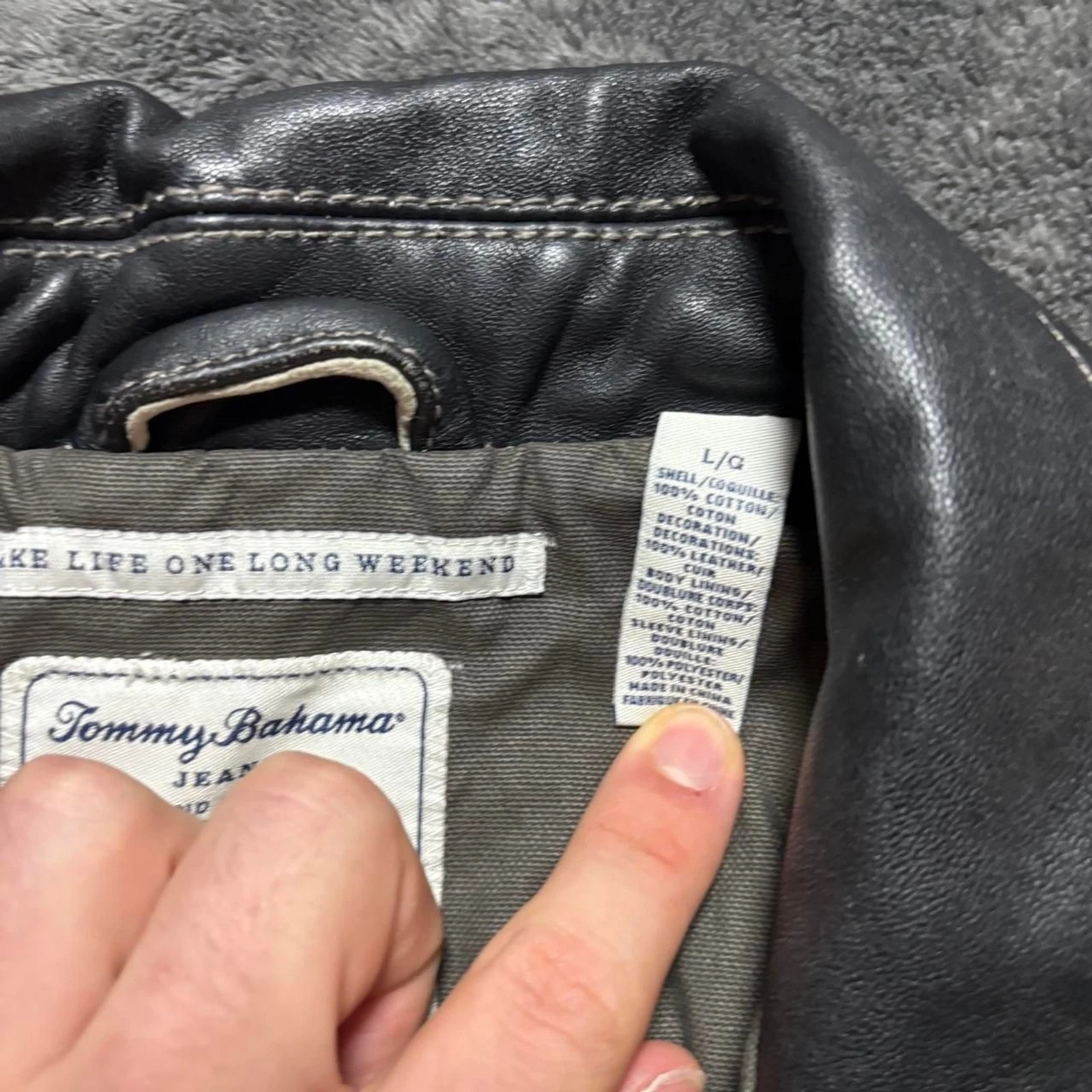 Tommy Bahama Moto Canvas Jacket Men’s L green Black Leather Accents Biker image 8