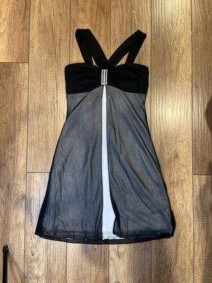 Y2K Windsor Black Chiffon Halter Rhinestone Buckle Cocktail Party Mini Dress