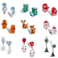 9 Pairs Christmas Clip On Earrings, Cute Holiday Earrings Medium, colorful