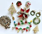 Lot Vintage Costume Jewelry Lind Christmas Tree Brooch Pins Bracelet Earings
