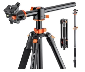 K&F CONCEPT 73in Caméra Tripod Aluminium avec Transverse Center Colonne Tête de balle