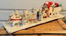 Vintage Santa Christmas Cardboard Sleigh With Reindeer