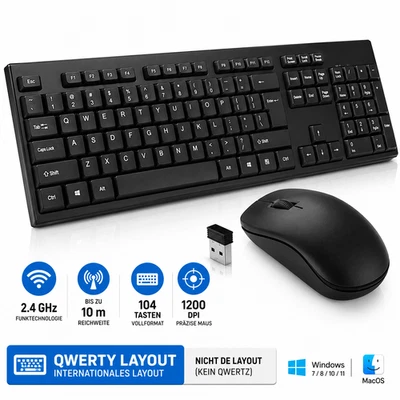 Kabellose Tastatur Maus Set USB 2.4GHz 104 Tasten QWERTY 1200 DPI NanoRS RS580 - Bild 1 von 4