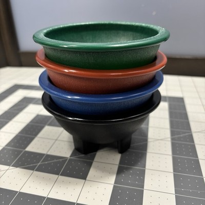 AmericanMaid Salsa Lot 4 Bowls Blue Green Red Black 10oz Thick Textured Plastic