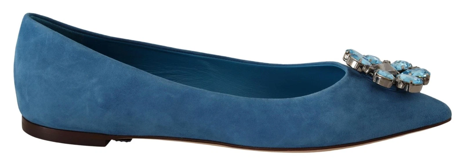 Dolce&Gabbana Women Blue Ballet Flats Suede Leather Embellished Casual Moccasins