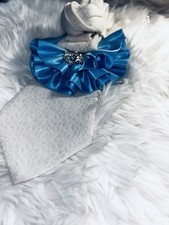 Custom Baby Blue and White Satin Flower Rhinestone Accent Women s Tie