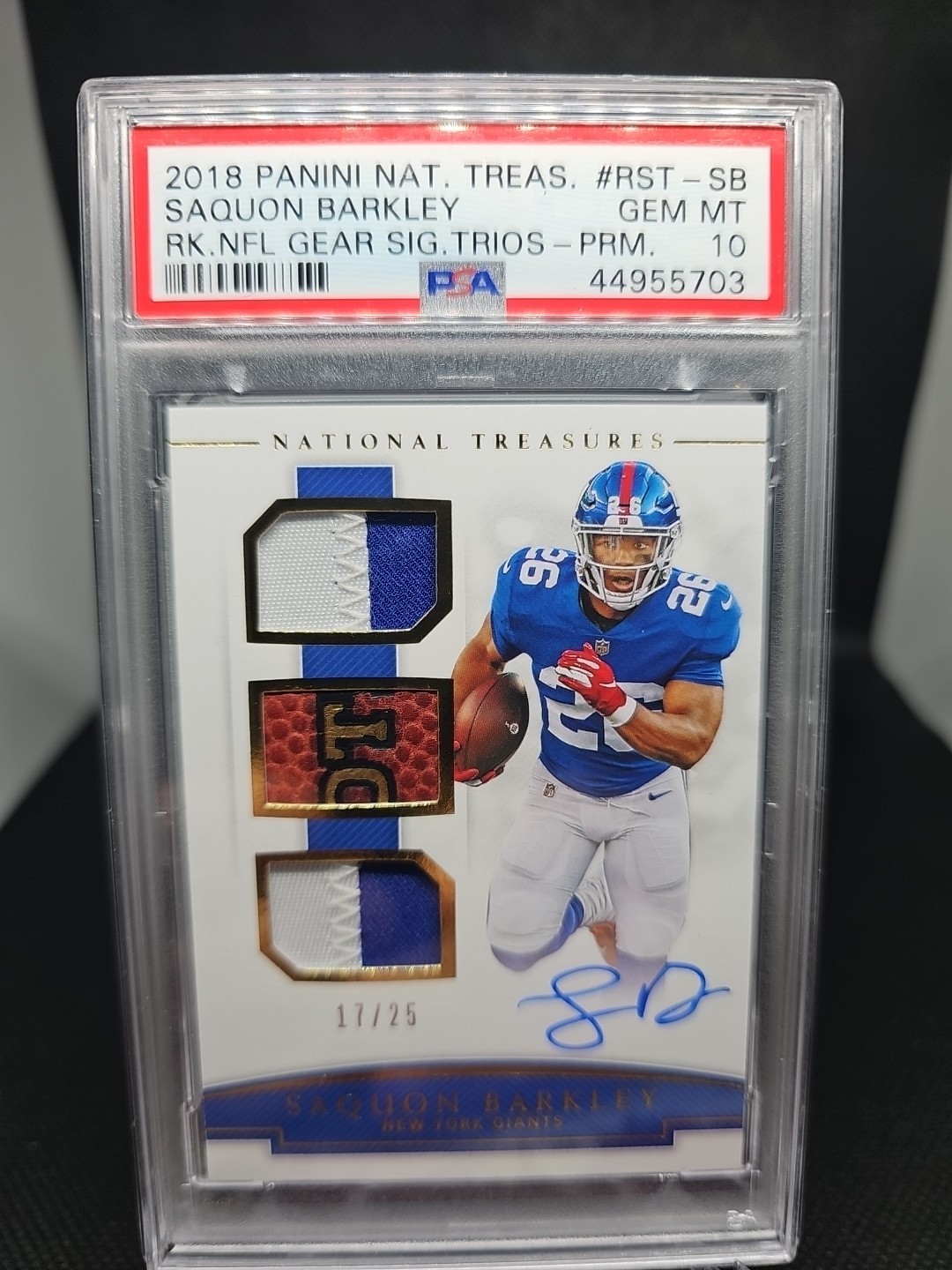 Saquon Barkley Panini National Treasures Rookie NFL Gear Signature Trios #RSTSB Nflpa 1/1