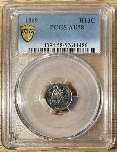 1869 Seated Liberty Half Dime Silver PCGS AU58 Philadelphia Business Strike