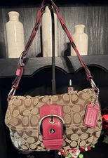 COACH VINTAGE Y2K SOHO SIGNATURE JACQUARD FLAP BUCKLE SHOULDER BAG PINK