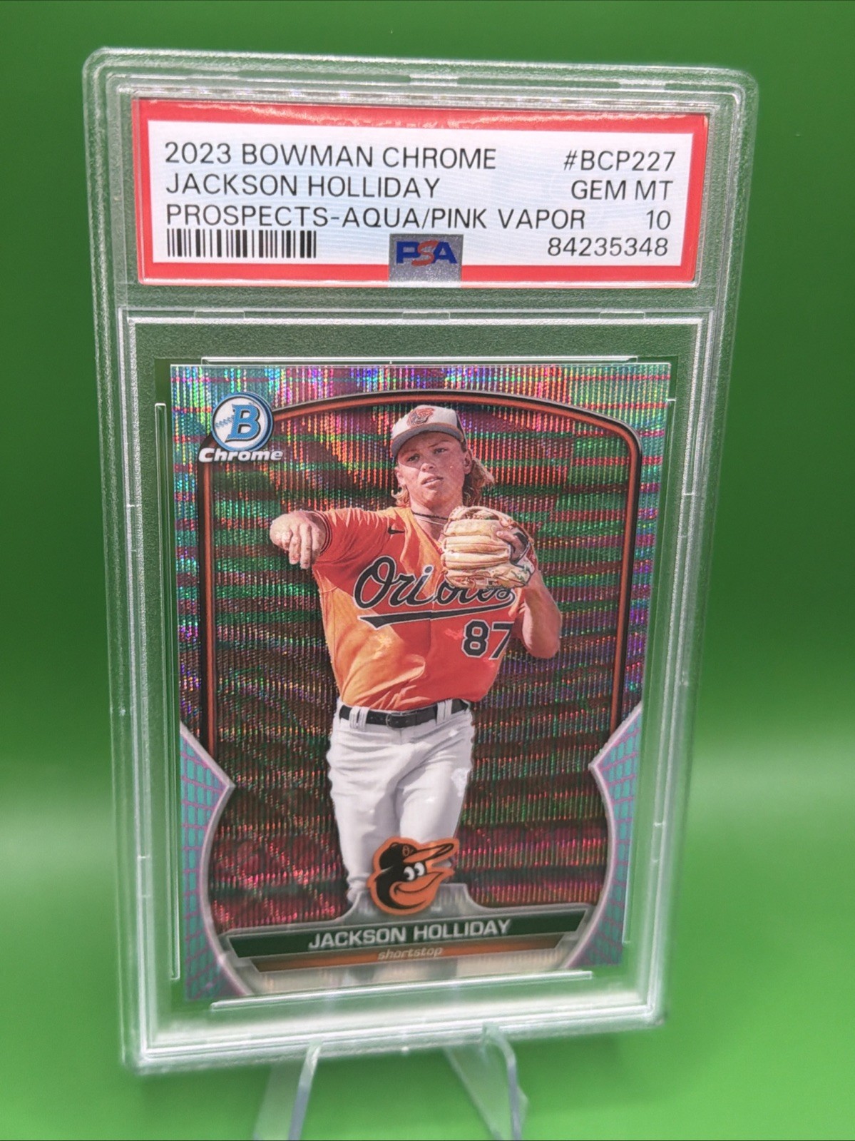 Jackson Holliday 2023 Bowman Chrome #BCP-227 Aqua Pink Vapor 105/125 PSA 10 view 2