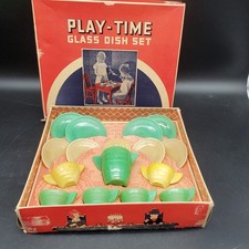 Vintage Akro Agate Play Time Glass Dish Set No 234 Child Tea Set w Box