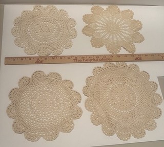 Vintage Hand Made Crochet Doilies 4 Round 8 1/2" 10" Sizes
