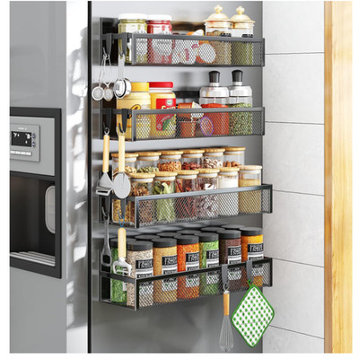 Magnetischer Spiceschrank 4 Stück Fridge Organizer mit 8 Haken