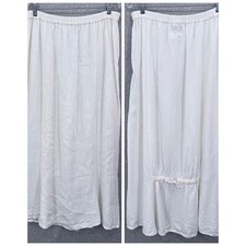 FLAX White 100% Linen Maxi Skirt Elastic Waist Drawstring Back Lagenlook Large