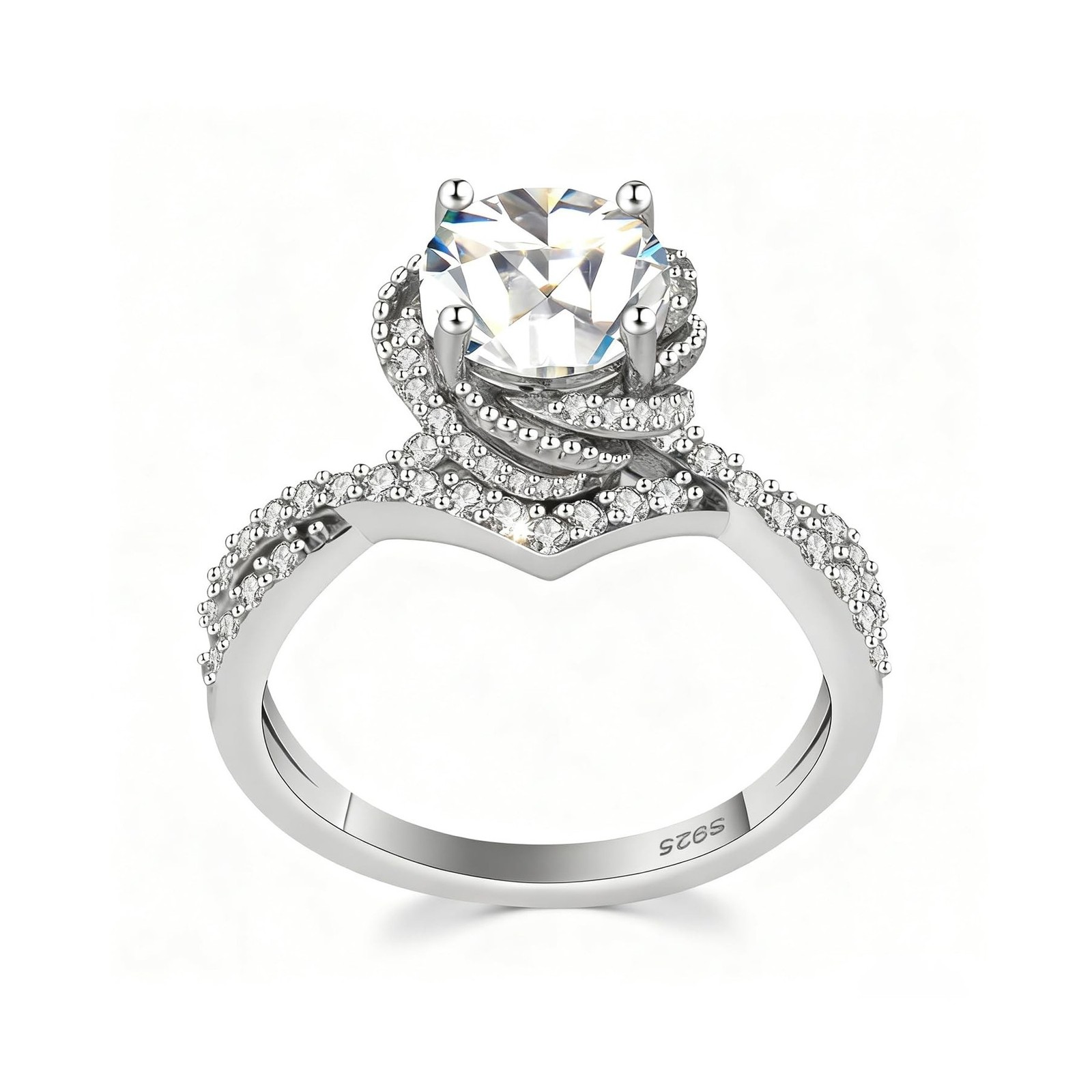 2 Carat Twisted Moissanite Engagement Ring for Women Sterling Silver 925 with...
