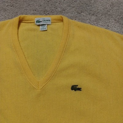 Vtg 80's Lacoste Club Sweater Mens L Yellow V Neck Orlon Acrylic USA Rare Color