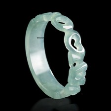 Natural Jadeite Ring Women Man's Grade A Blue Water Love Band Ring Size 7-10