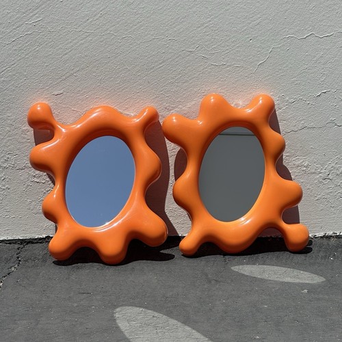 VTG 2 IKEA Splat Wall Mirror Tunga 90s Orange Plastic Blow Mold Splatter Modern - Picture 11 of 11