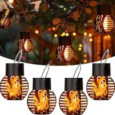 4xLED Solar Power Flickering Flame Light Hanging Lantern Lamp Courtyard Decor UK