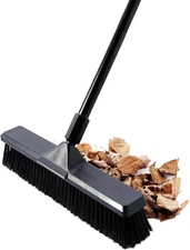 Durable Heavy-Duty Push Broom with Stiff Bristles for Concrete & Yard Sweeping