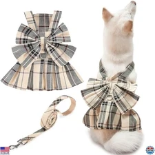 PUPTECK Plaid Dog Dress with Leash - Stylish Harness for Small to Medium Dogs
