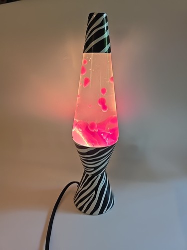 Lavalampe Zebra schwarz weiß Motiv klar flüssig rosa Lava 14,5" hoch
